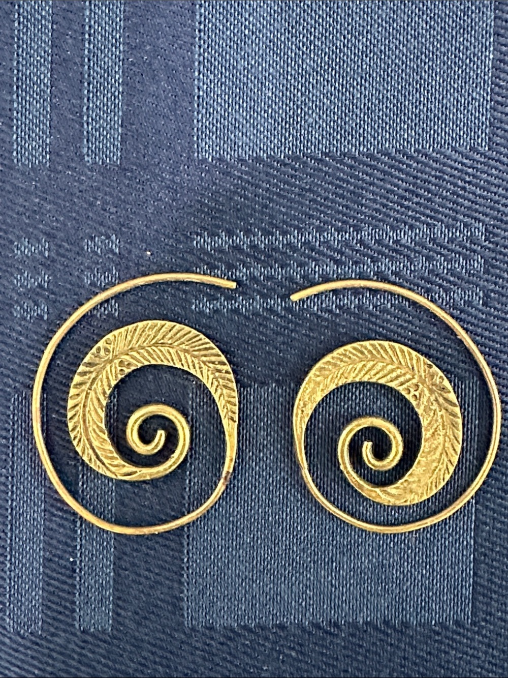 Spiral Brass Earrings,gold spiral tribal leaf pattern